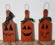 Set of 3 Pumpkin Jack-o-Lantern Wood Paddles Hanging Shelf Sitter 9 1/2"