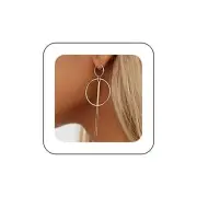 Punk Circle Stick Drop Earrings Large Circle Dangle Earrings Gold Bar Drop Studs