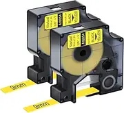 Nineleaf 2 Pack Compatible for DYMO 18054 Rhino Heat Shrink Tube Industry Label Tape 9mm 3/8" x 5ft Black on Yellow Wire Tapes for Industrial Rhino Pro 3000 4200 5000 5200 6000 3M Label Maker