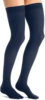 JOBST Opaque Compression Stockings, 15-20 mmHg, Thigh High, Silicone Dot Band, Closed Toe, Midnight Navy, Medium