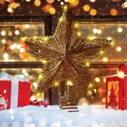 Christmas Tree Topper Star, LED Lighted, Glitter, Wire Top Ornament, 11", Golden