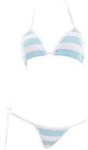 [SNOMYRS] Women Kawaii Lingerie Sexy Anime Skimpy Halter Strap Micro Bikini Set Striped Panties Cute Japanese Bras Microbikini