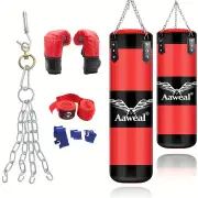 NNETM Hanging Hollow Boxing Sandbag Set with Hook for Home Gym(Red)