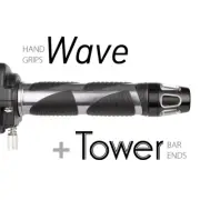 KiWAV Motorcycle Wave Grips Dark Gray with Tower Bar Ends Silver/Black