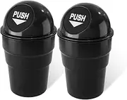 2PACK Mini Car Trash Can Cute Cup Holder Automotive Garbage Cans Cupholder Trashcan Portable Vehicle Bin Dustbin with Lid Leakproof Cool for Office Desktop Home Kitchen Bedroom (Black)