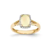 14K Yellow Gold Oval Australian Opal u0026 Real Diamond Rectangle Ring