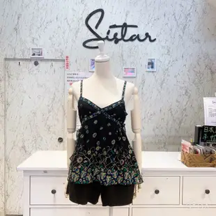 🔹Sistar🔹全新 ANNA SUI美國服飾品牌 100%蠶絲 黑色小碎花 小可愛 綁帶設計 舒適自在✈️海外直送✈️