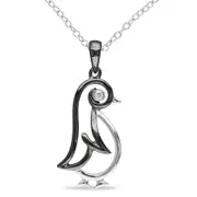Natural Diamond Accent Penguin Pendant in Two-Tone Sterling Silver