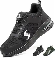 [POYLONU] Safety Shoes Men's Work Shoes Women's Lightweight Breathable Trainers with Steel Toe Cap Size 36-47, Black, 11.5 US