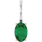 14K White 6x4 mm Natural Emerald Charm/Pendant