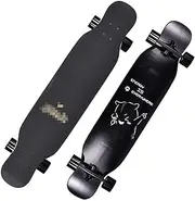 Sports Longboard Skateboard, 42.5" 8-Layer A-Level Maple Double Cocked Hi Cat Pattern Dance Board Suitable for Beginner Girls