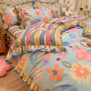 床裙四件套 四件組 韓版公主風床單三件式 床包三件組 斜紋磨毛天絲床罩 好夢緣
