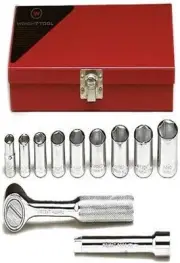 327 - 3/8Inch Drive 11 Piece Metal Boxed Set - 6 Point Standard Sockets