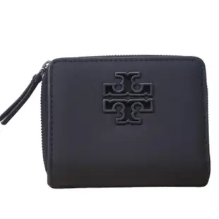 【TORY BURCH】TORY BURCH 新色 BRITTEN vup 立體LOGO拉鍊短夾-霧黑(霧面黑/贈原廠禮物袋母親節)