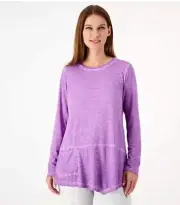 LOGO by Lori Goldstein Distressed Cotton Peplum Top Heather Purple Medium A52278