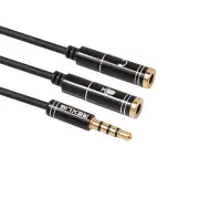 2PCS 3.5mm Headphone Jack + Mic Audio Splitter Gold-Plated Extension Aux Cable Adapter for Mobile Phone BLACK COLOR