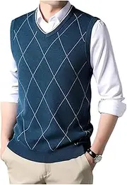 [Generic] Men's Rhombus Pattern Pullover Sweater Vest V Neck Pullover Sweaters Sleeveless Sweater Vest