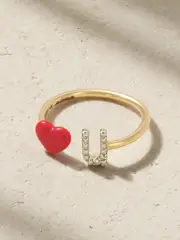 [Alison Lou] Alison Lou - Love U Ring 14-karat Gold, Diamond And Enamel Ring - 6 6 Gold