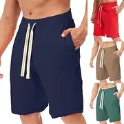 [Generic] Big and Tall Men Shorts Beach Shorts Solid Drawstring Sports Workout Shorts with Pockets I Fit Men Shorts