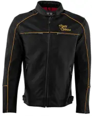 Rusty Stitches Chase Motorcycle Leather Jacket, black-gold, Size L for Men Black Gold
