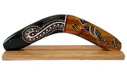 14" / 35cm BOOMERANG + STAND - HARDWOOD - ABORIGINAL ART, AUSTRALIA, INDIGENOUS