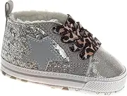 [JOSMO] Infant Girls Fashion Sneakers Glitter High-Top Shoes - Star Patch Leopard Print Laces Lightweight Soft Sole (Size 2-4 Infant)