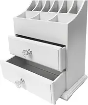 White Wood Cosmetics Organizer Makeup & Beauty Accessories Storage Rack with Drawers for Neat & Organize Storing of Makeup Tools Small Accessories at Home & Office Vanities & Bathroom Counter-top