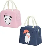 2Pcs Insulated Cartoon Lunch Bags Practical Bento Storage Containers for Double Heat Insulation Pink Panda Dark Blue Polar Bear
