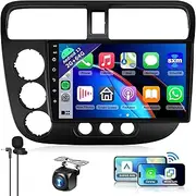 METEESER 9Inch Touch Screen Android 13 Wireless CarPlay/Android Auto Car Stereo GPS Navigation WiFi Bluetooth FM/RDS Mirror Link SWC Backup Camera for Honda Civic 2001-2005