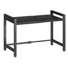 Extendable Microwave Oven Rack 2-Tier Toaster Shelf w/ 6 Hooks Kitchen Organizer