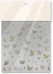 IEFIEL 2Pcs 3D Butterfly Nail Decals Self Adhesive Fake Nails Stickers for Women Girls DIY Nail Art Design Decor Glitter Nail Gems Manicure Accessories Gold One Size