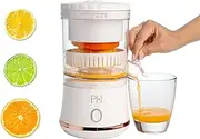 [Paris Hilton] Electric Citrus Juicer, Mini Portable Cordless Juicer with USB Rechargeable Base, One-Touch Button, Compact Lemon, Lime and Orange Juicer, White