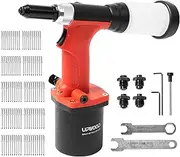 UPWOOD Pneumatic Hydraulic Pop Rivet Gun, Self-Suction Air Riveter Riveting Tool with 100 pcs Blind Rivets and 3/32" 1/8" 5/32" 3/16" Nose Pieces