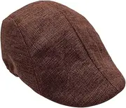 [BESTYASH] Beret Hat Women Men Newsboy Cap Flax Beret Sunscreen Hat British Style Peaked Cap Coffee