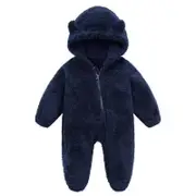 Nevenka Baby Fleece Footie Snowsuit Cartoon Bear Warm Hooded Outfits-Navy Blue