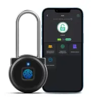Fingerprint Gym Locker Lock, Keyless Biometric Long Shackle Small Padlock, El...