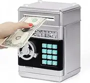 Piggy Banks for Kids with Electronic Password, ATM Banks Cashes & Coins Saving Box, Auto Scroll Paper Money Saving Box Toy for 6 7 8 9 10 11 12 Years Old Boys Girls Best Gift (Sliver)