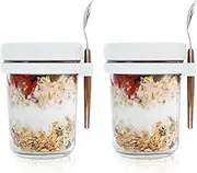 MOTYYA Minimalist Overnight Oats Container, 10 oz Glass Airtight Yogurt Oatmeal Jar Set of 2, Portable Breakfast and Lunch Storage Container