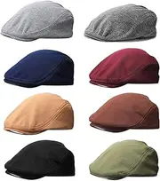 [JaGely] 8 Pcs Newsboy Hats for Men Cotton Flat Cap Gatsby Classic Newsboy Hats Breathable Soft Irish Winter Beret Cap for Men Father Grandfather Lovers Gifts Driving Hunting Outdoor, Navy, Black, Grey,