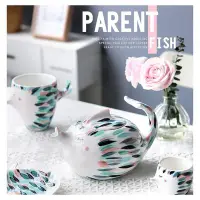 在飛比找Yahoo!奇摩拍賣優惠-親親魚手繪陶瓷茶壺 創意盤子馬克杯茶杯茶具(魚形茶壺)_☆[