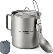 Titanium Camping Cookware 420ML Titanium Pot with Lid and Spork Lightweight Camp