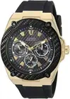 GUESS Comfortable Black Stain Resistant Silicone Watch with Gold-Tone Day, Date