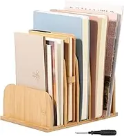 Bamboo Desk File Organizer, 5 Slots Countertop Mail Sort Mail Organizer, Desktop File Folder Holder for Document Letter Envelope Mail Paper Folder Bill Filing