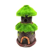 Catzon Aquarium Decorations Fish Hideout House Betta Cave with Green Lifelike Moss-012