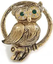 [Avalaya] Vintage Crystal Owl Brooch (Antique Gold)
