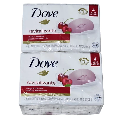 2 Packs Dove Revitalizante Cherry & Chia Milk ¼ Moisturizing Cream 4 Bar Soap