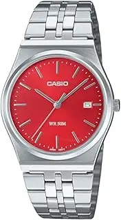 [Casio] MTPB145D-4A2 Analog Silver Band Unisex Watch, Red Dial, 40 × 35 × 7.4 mm