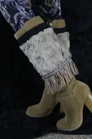 Suede Fringe BOHO Aztec Fur Boot Toppers Trimmers (3 Colors)