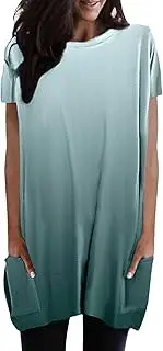 [Generic] Summer Tops Baggy Going Out Round Neck Plus Size Fashion Tops for Women, Green, Small