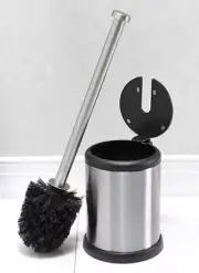 Bath Bliss Self Closing Lid Toilet Brush and Holder in Stainless Steel